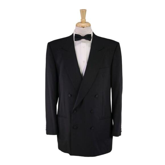 JP Tilford Harry Rosen Black Double Breasted Tuxedo Blazer Jacket 43L